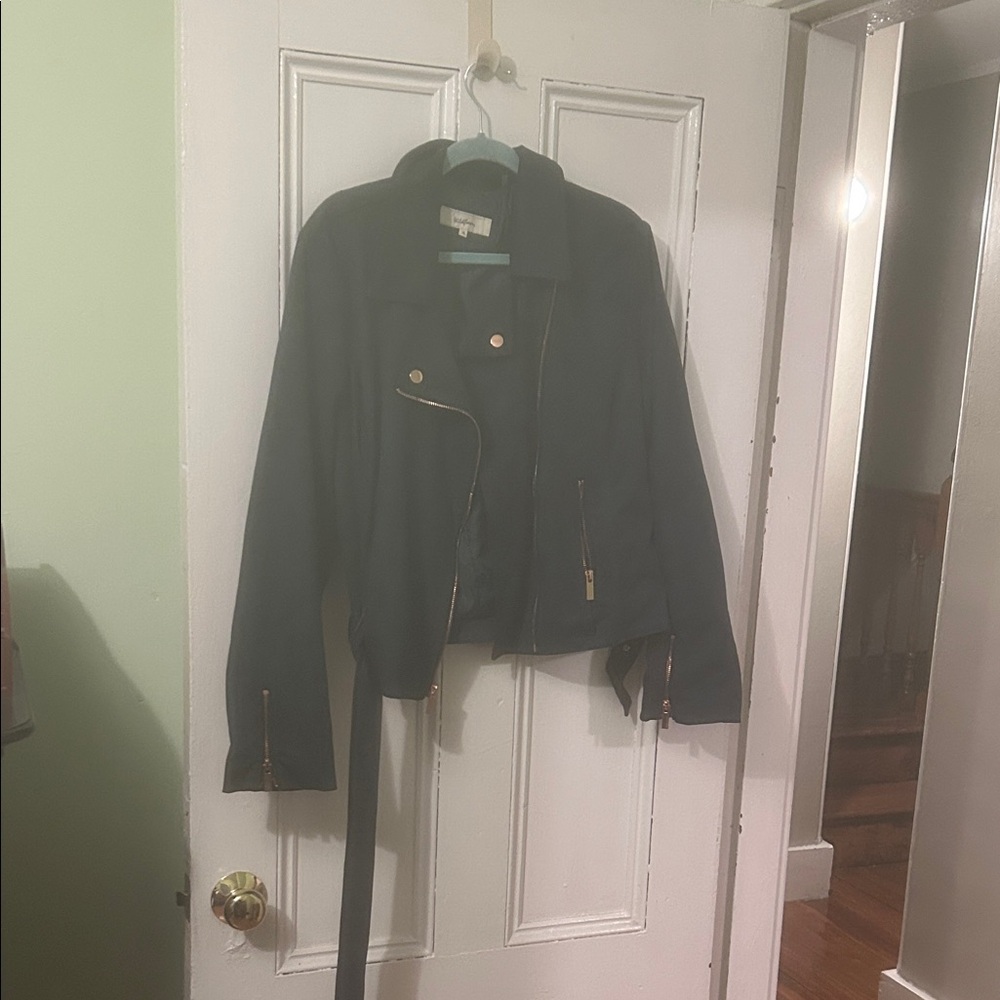 Wildflowers faux suede deep blue/green Jacket with rose gold Accents